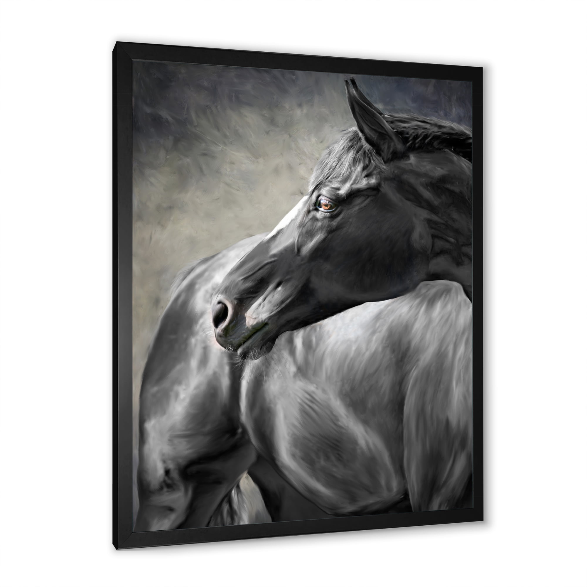 Designart 'Close Up Of A Black Horse' Farmhouse Framed Art Print