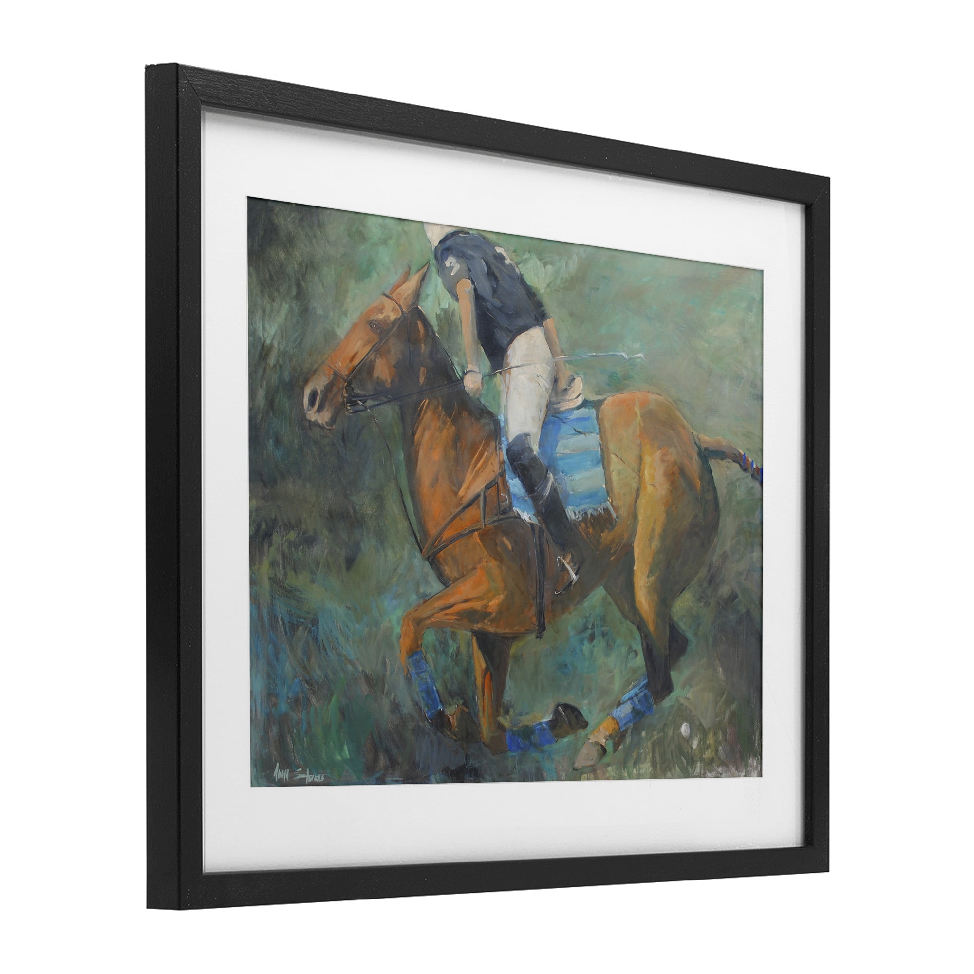 Stupell Industries Polo Rider in Dynamic Motion Black Framed Print Under Glass, design by Jadei Graphics