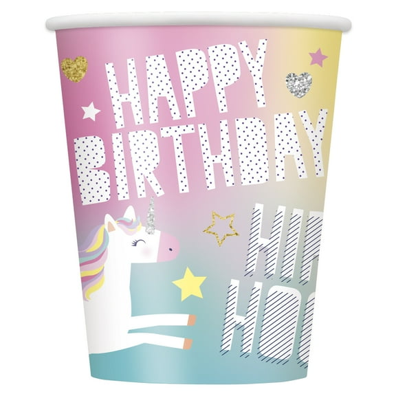 Rainbow Unicorn Paper 9oz Cups, 8ct