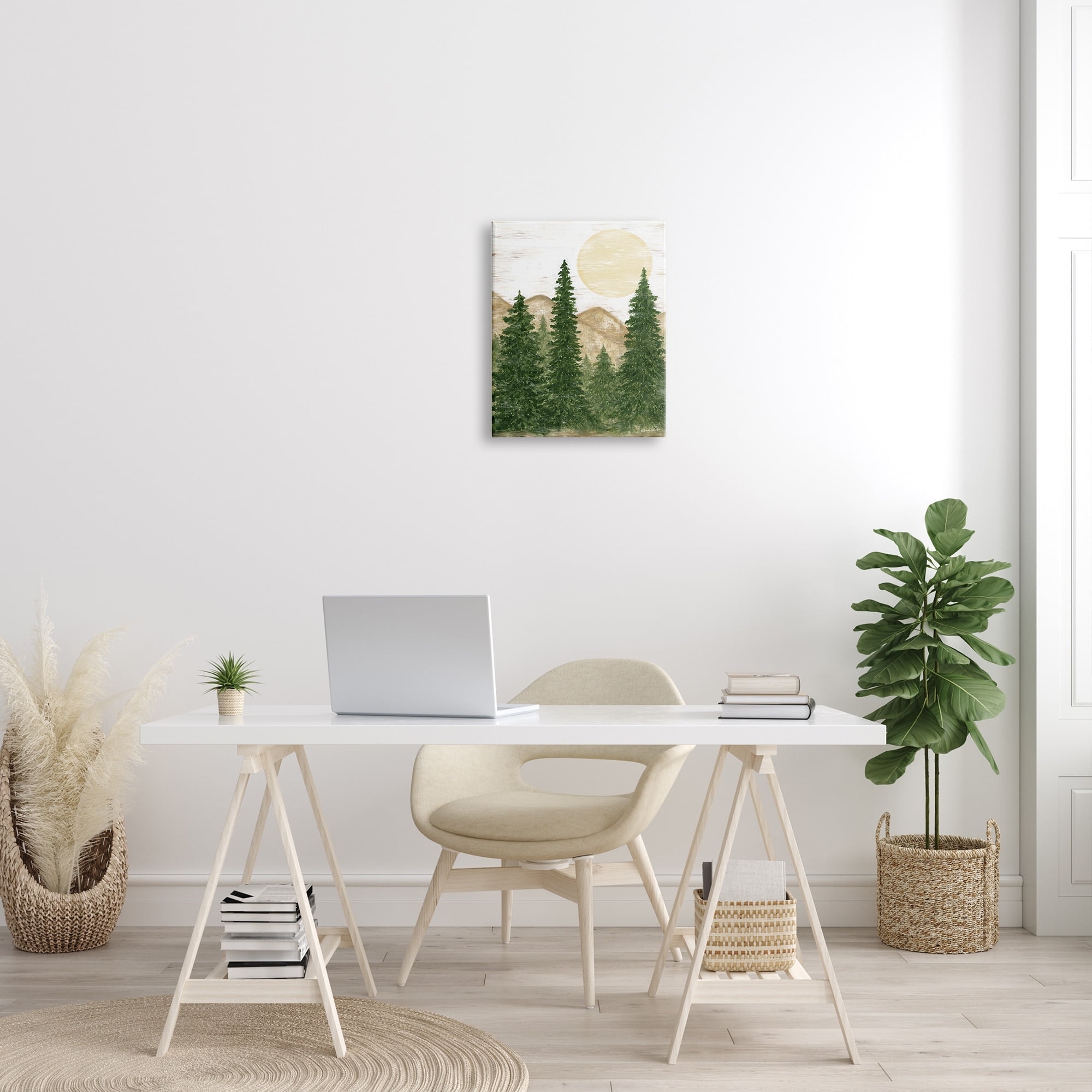 Stupell Rustic Mountain Sun Forest Trees Landscape Painting Gallery Wrapped Canvas Print Wall Art
