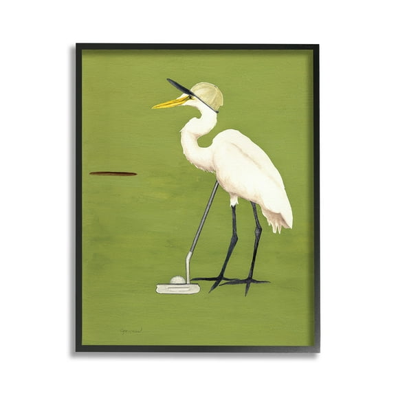 Stupell Industries Golfing Heron Bird Animals & Insects Painting Black Framed Art Print Wall Art, 11 x 14