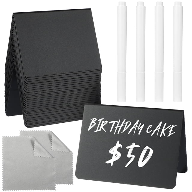 30Pcs Mini Chalkboards Double Sided Wipe Clean Small Blackboards with 4 Maker Pens and 2 Microfiber Cloths