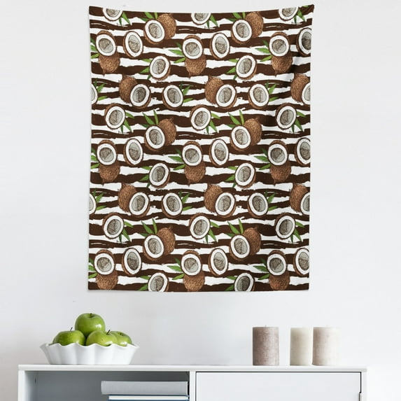 Tropical Tapestry, Coconut Palm Tree Exotic Climates Beach Ocean Island Jungle Rainforest, Fabric Wall Hanging Decor for Bedroom Living Room Dorm, 5 Sizes, Dark Brown Green White, by Ambesonne