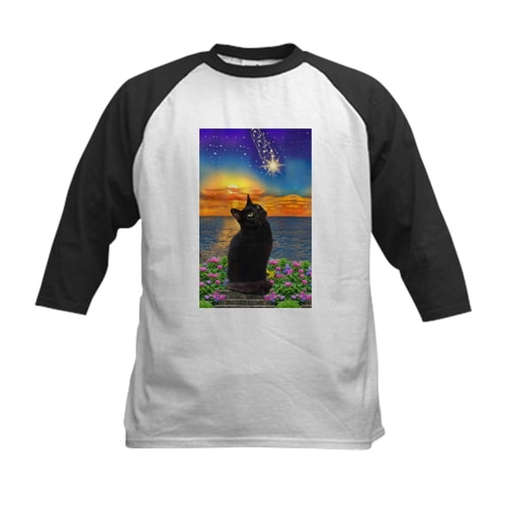 CafePress - Black Cat Star Gazing Baseball Jersey - Kids Cotton Baseball Jersey, 3/4 Sleeve Shirt