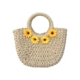 thumbnail image 4 of Bolso de mano bohemio tejido con asa superior, bolso de playa, elegante bolso de paja para mujer, verano Beige, 4 of 9