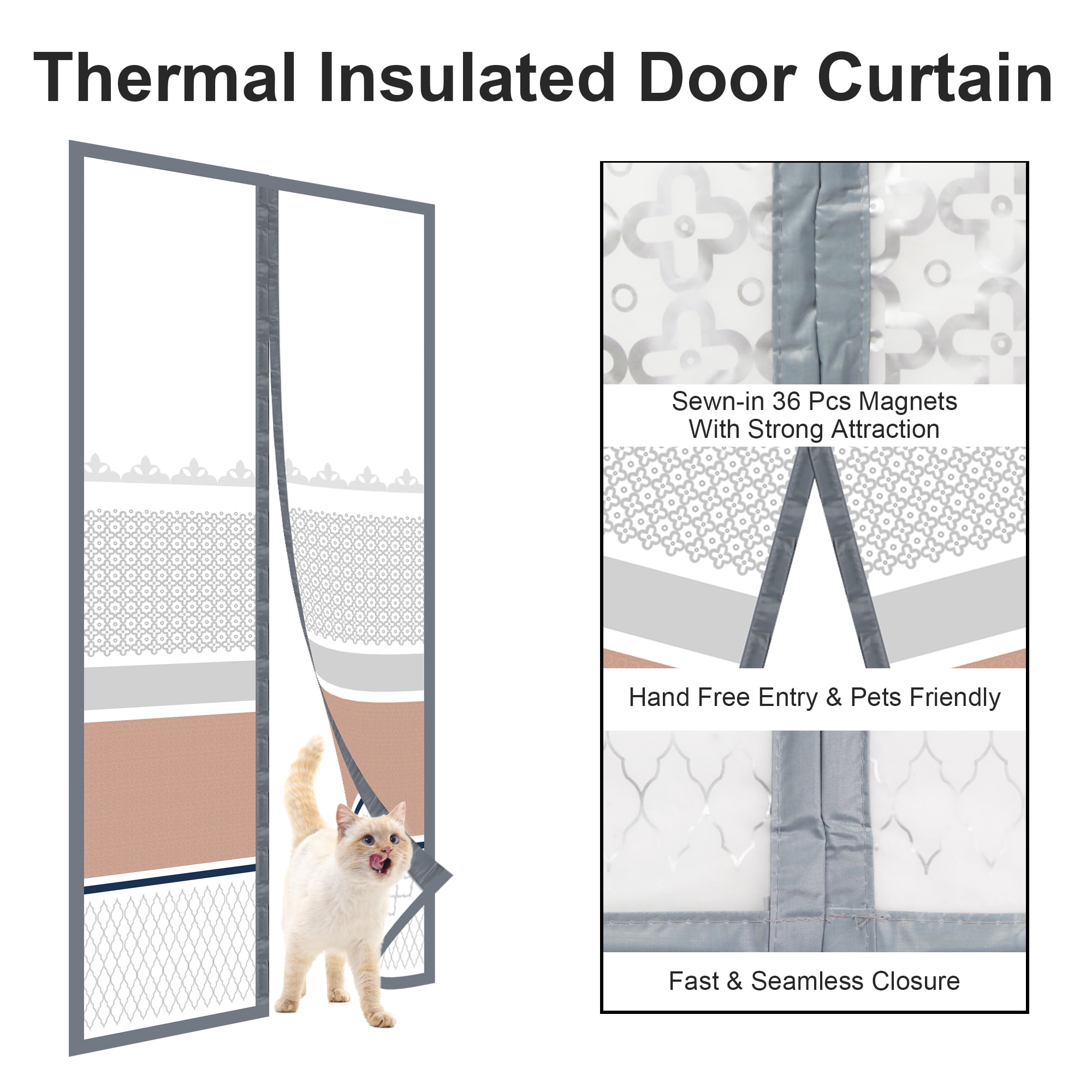 LIVEINU Magnetic Thermal Insulated Door Curtain Storm Wind Fleece Insulation  Curtian Magnetic Screen Door with Thermal Weatherproof Wat
