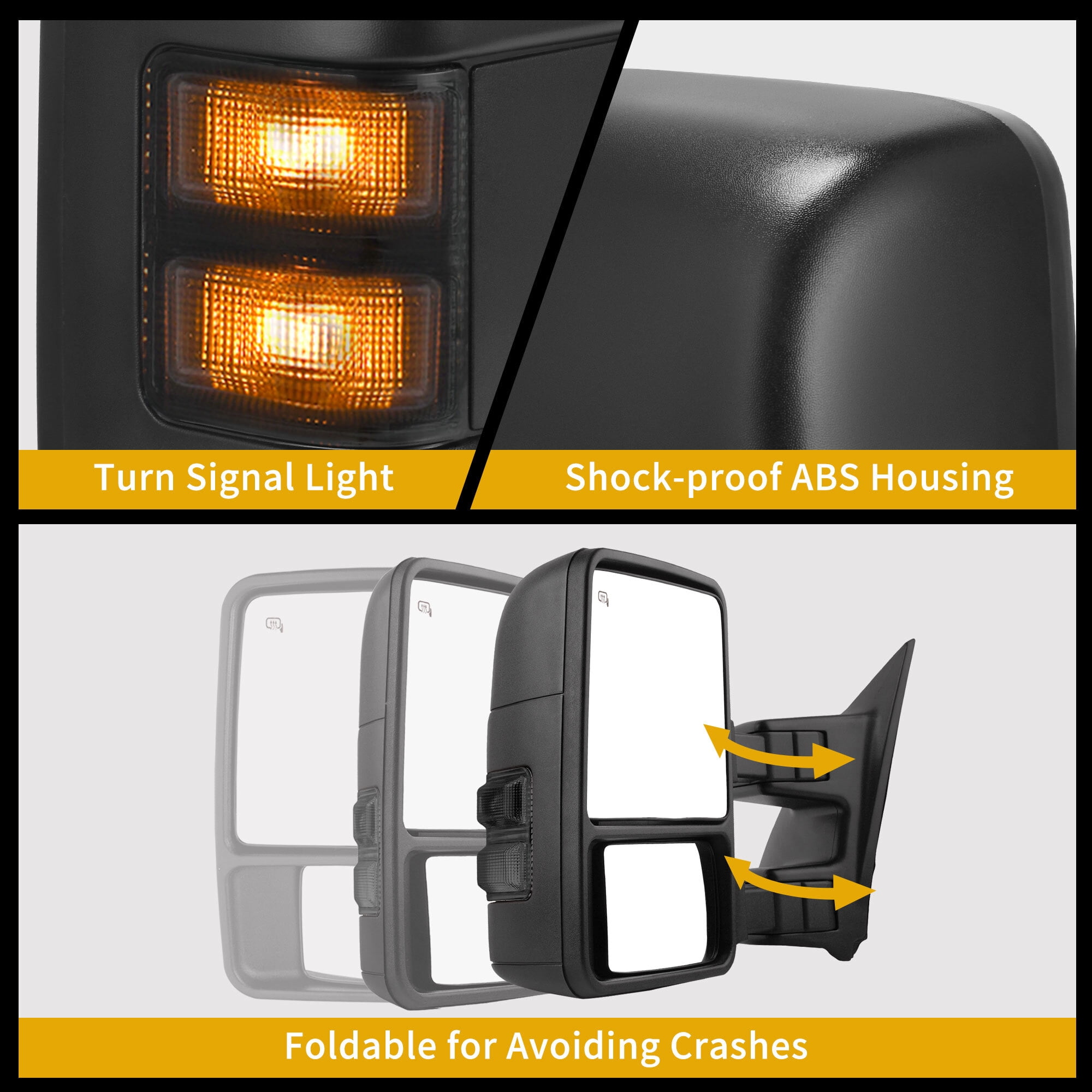 LEDKINGDOMUS Power Heated Telescoping Towing Mirror with Adjustable Convex Lens & LED Turn Signal for 1999-2007 Ford F250 F350 F450 F550 Super Duty 2001-2005 Excursion Driver Side