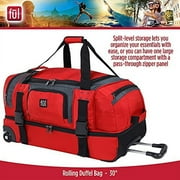 Rig 30 Inch Rolling Duffel Bag, Travel Luggage with Wheels, Red/Grey