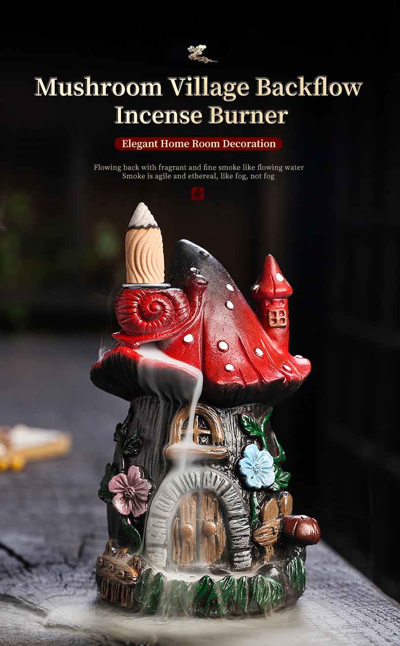 Christmas Tree Mushroom Reflow Incense Burner Creative Resin Mushroom House Reflow Incense Holder Festival Decoration