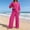 Hot Pink plus size two piece set a1, variant on Cagogo Women Plus Size 3/4 Sleeve V Neck Two Piece Set Casual Wide Leg Pants Outfits Solid Basic Loungewear Travel Airport Clothes Matching Lounge Tracksuits, White M