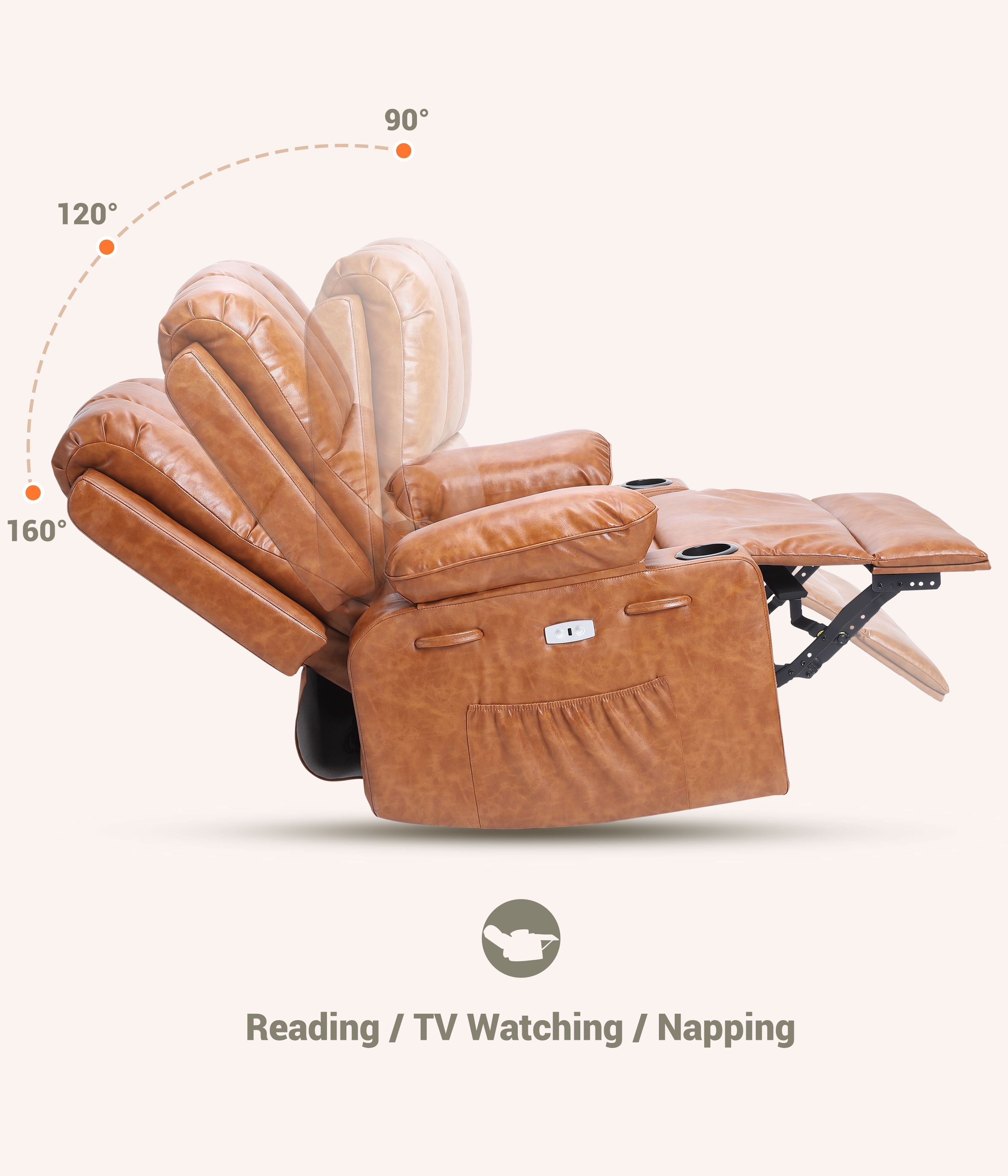 Oversized Electric Recliner Chair with Massage,PU Leather Swivel Rocker Recliner with Remote Control and Cup Holders,26.8" Wide Lounge Chair for Living Room, Bedroom,Nursery