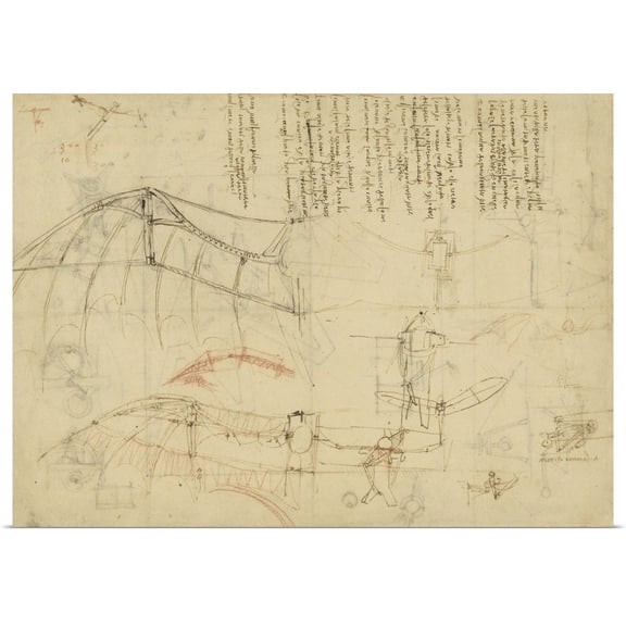 Great BIG Canvas | Rolled Leonardo da Vinci Poster Print entitled Wings, directly put on the human body by straps, from Atlantic Codex