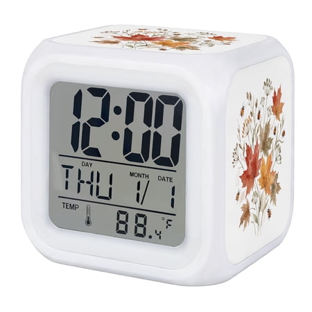 Fall Maple Leaves Digital Alarm Clock for Bedrooms,Smart LED Alarm Clock with 7 Color Changing image