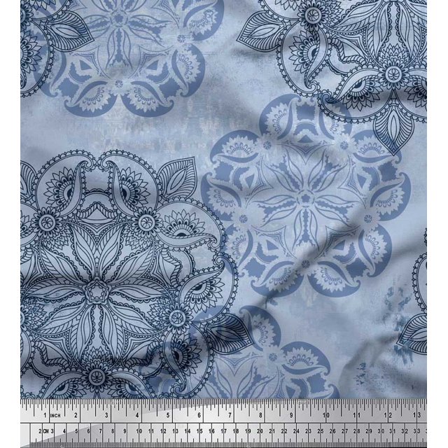 Soimoi Polyester Crepe Fabric Mandala & Paisley Ethnic Printed Craft Fabric by The Yard 52 Inch Wide