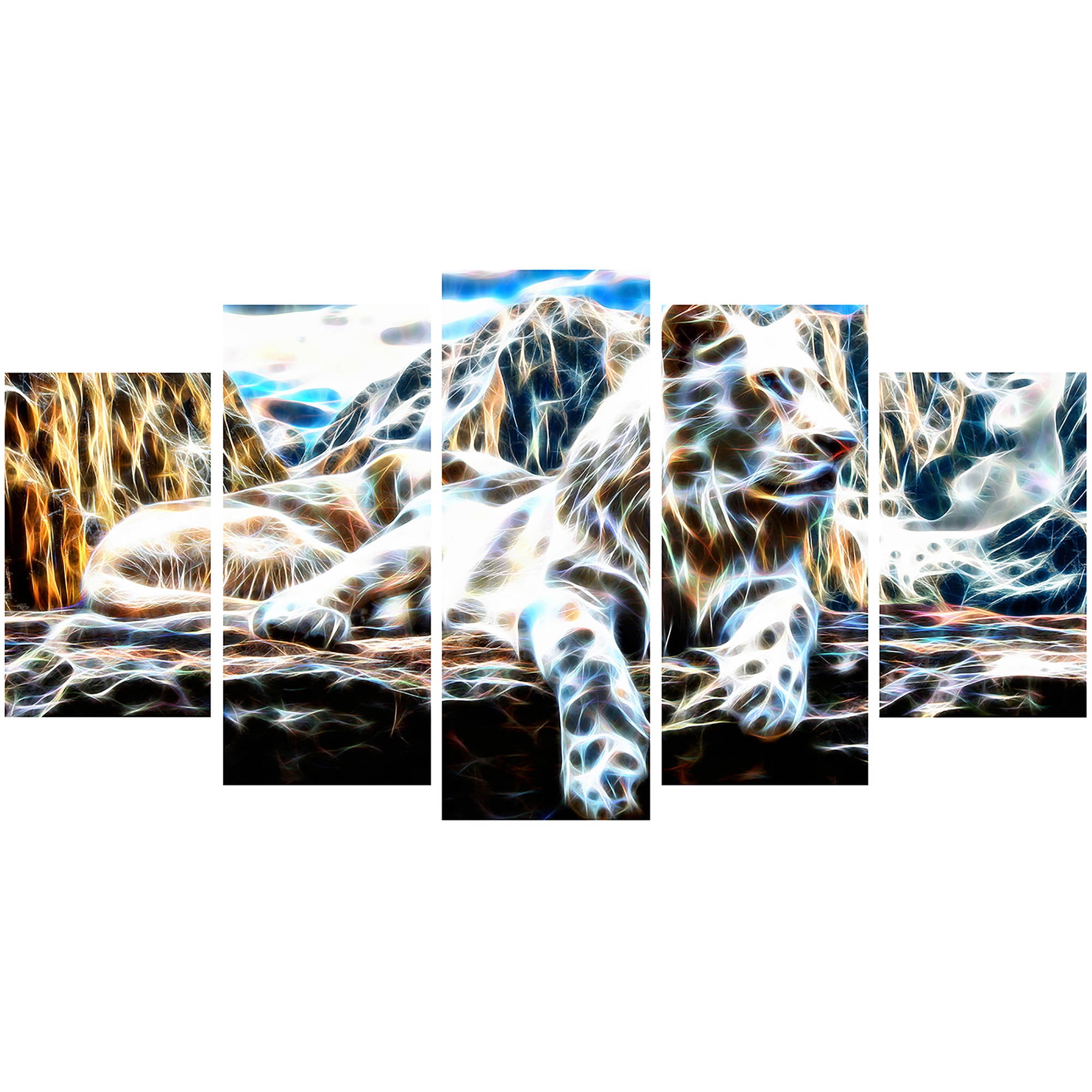 Design Art White Tiger Art on Canvas, 5 Panels, 60" x 32"