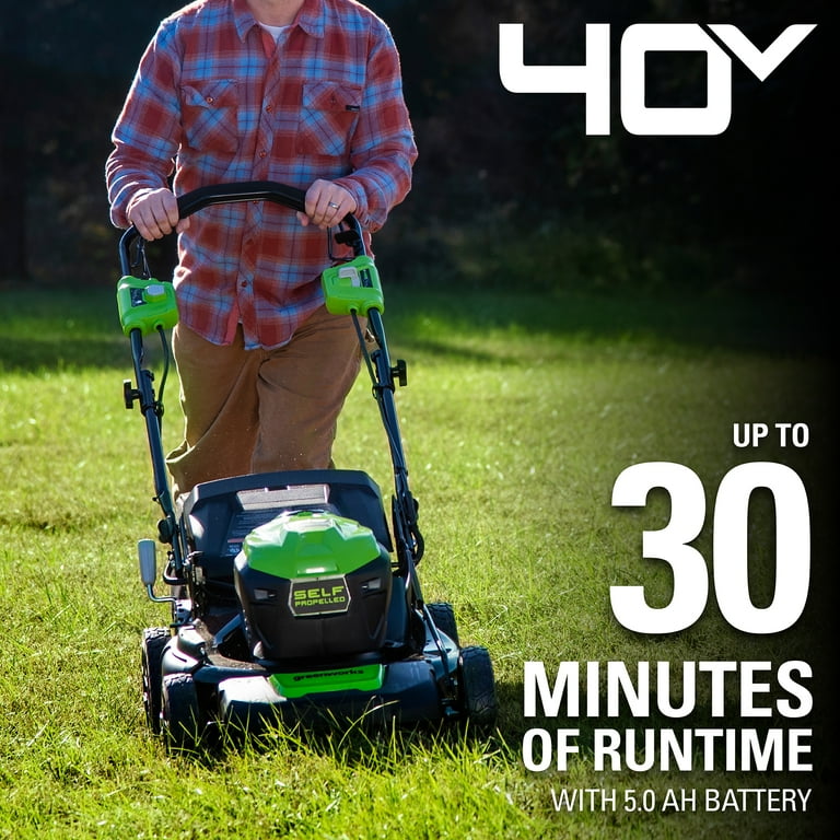 Greenworks 21 40V Brushless Self Propelled Electric Lawn Mower Cordless Power with 5.0 Ah Battery Charger Included Walmart