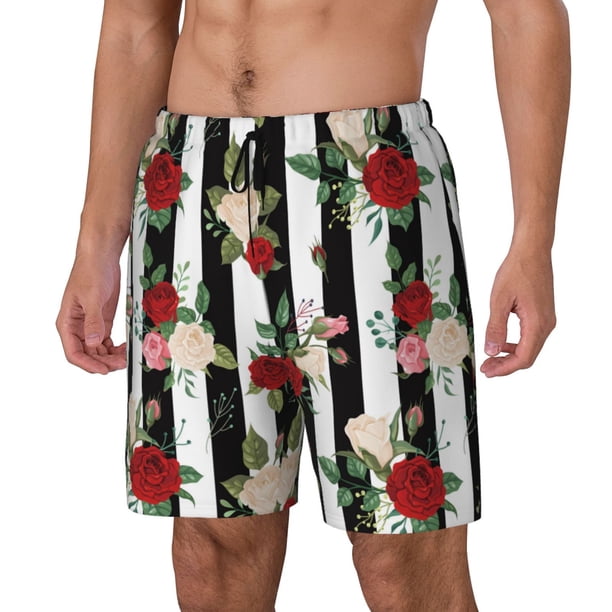 Fotbe Rose Flowers Traje de Baño para Hombre – Shorts de Natación de Secado Rápido con Forro y Bolsillos-Large