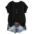 thumbnail image 5 of YanHoo Summer Shirts for Women Button Down V Neck Short Sleeve T-Shirt Blouse Plus Size Casual Loose Basic Solid Tunic Tops 2026 Black,L, 5 of 8