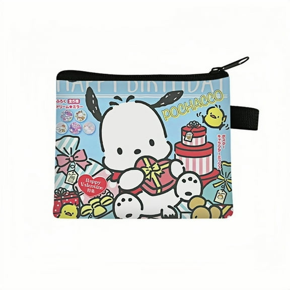 2-Pack Pochacco Kawaii Anime Mini Wallet Set - Zippered Coin Purse & Polyester Card Holder