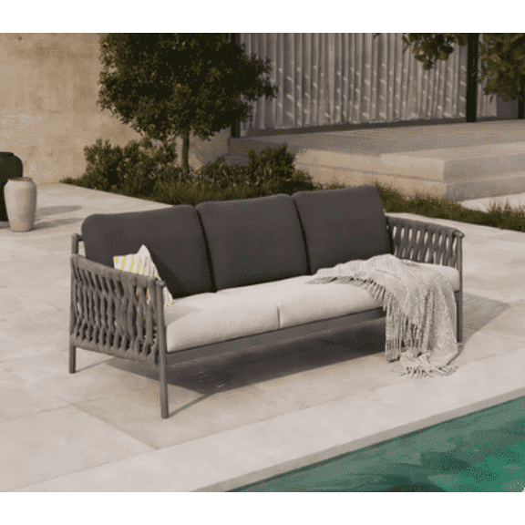EVERITE 3-Person Sofa With Jumbo Rope And Thick Cushion，Dark Gray
