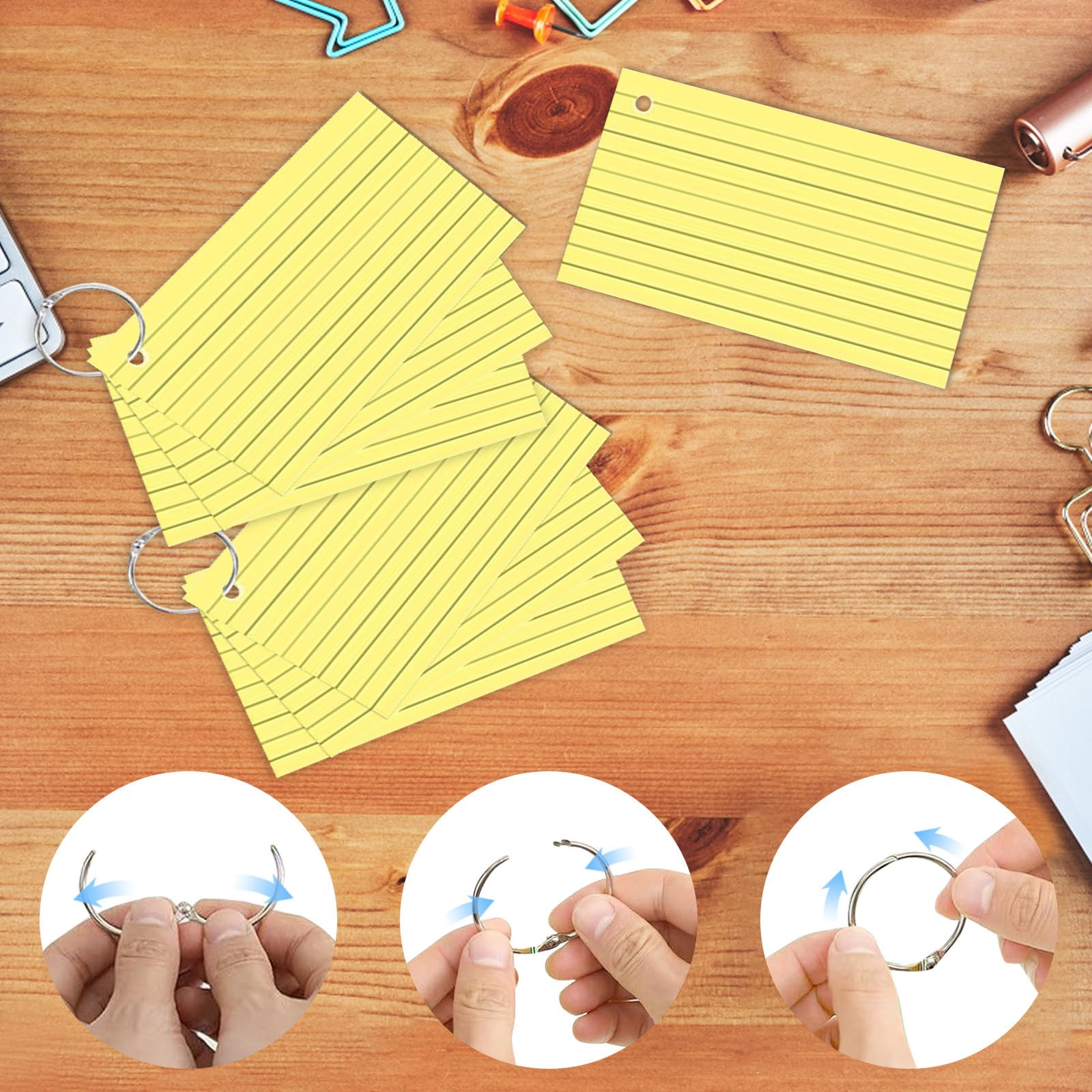 Index Cards 3x5 Inch with Key Ring, Color Flash Index Card 100 Sheets Each, Durable Portable Note Taking for Students Teachers Study Note Cards for Office Home Office 5 Pcs