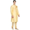 thumbnail image 3 of SKAVIJ Art Silk Kurta Pajama Set for Men Festive Wear Dress Beige M, 3 of 6