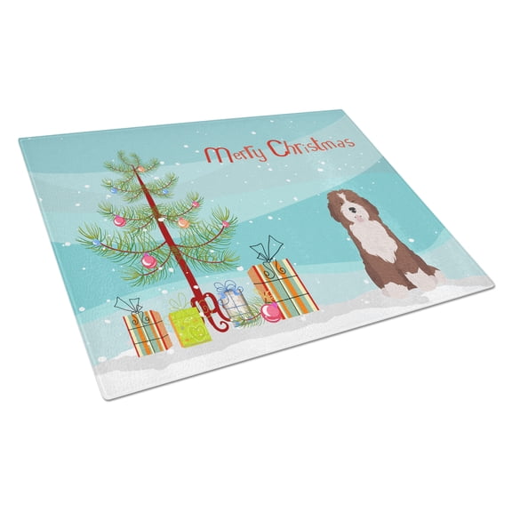 Bernedoodle Style 2 Christmas Tree Glass Cutting Board Large