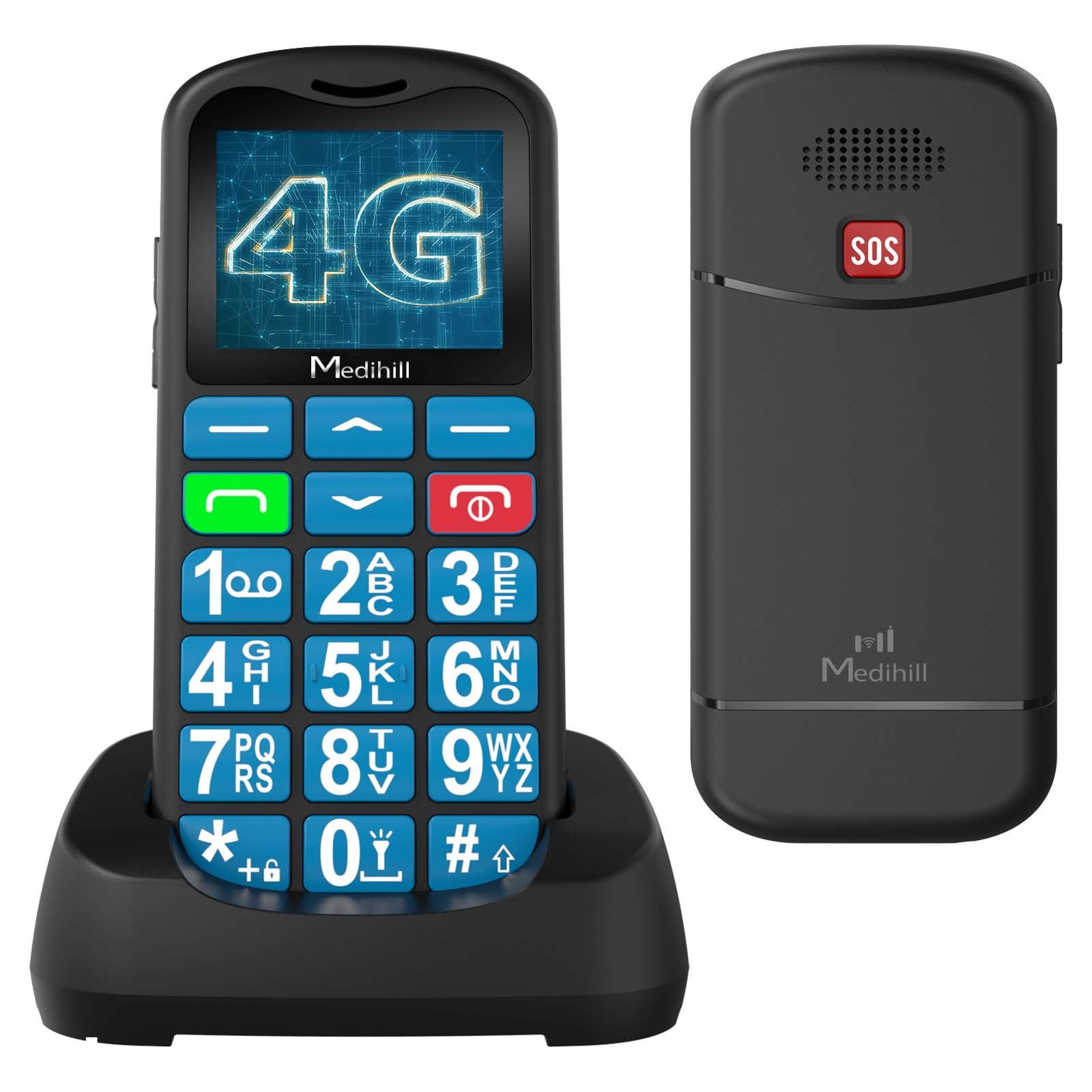 Big Button Mobile Phone SOS for Elderly Senior Cell Phone (Blue) - Medihill