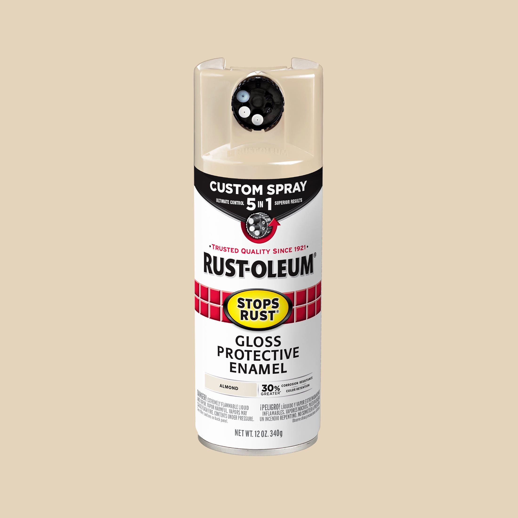 (2 pack) Almond, Rust-Oleum Stops Rust Custom Sprays 5 in 1 Gloss Spray Paint-376900, 12 oz
