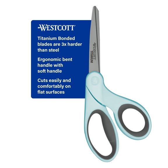 Westcott 8" Fabric Sewing Scissors, Titanium Bonded, Bent, Blue, for Crafting, Sewing and Fabric, 1-Count