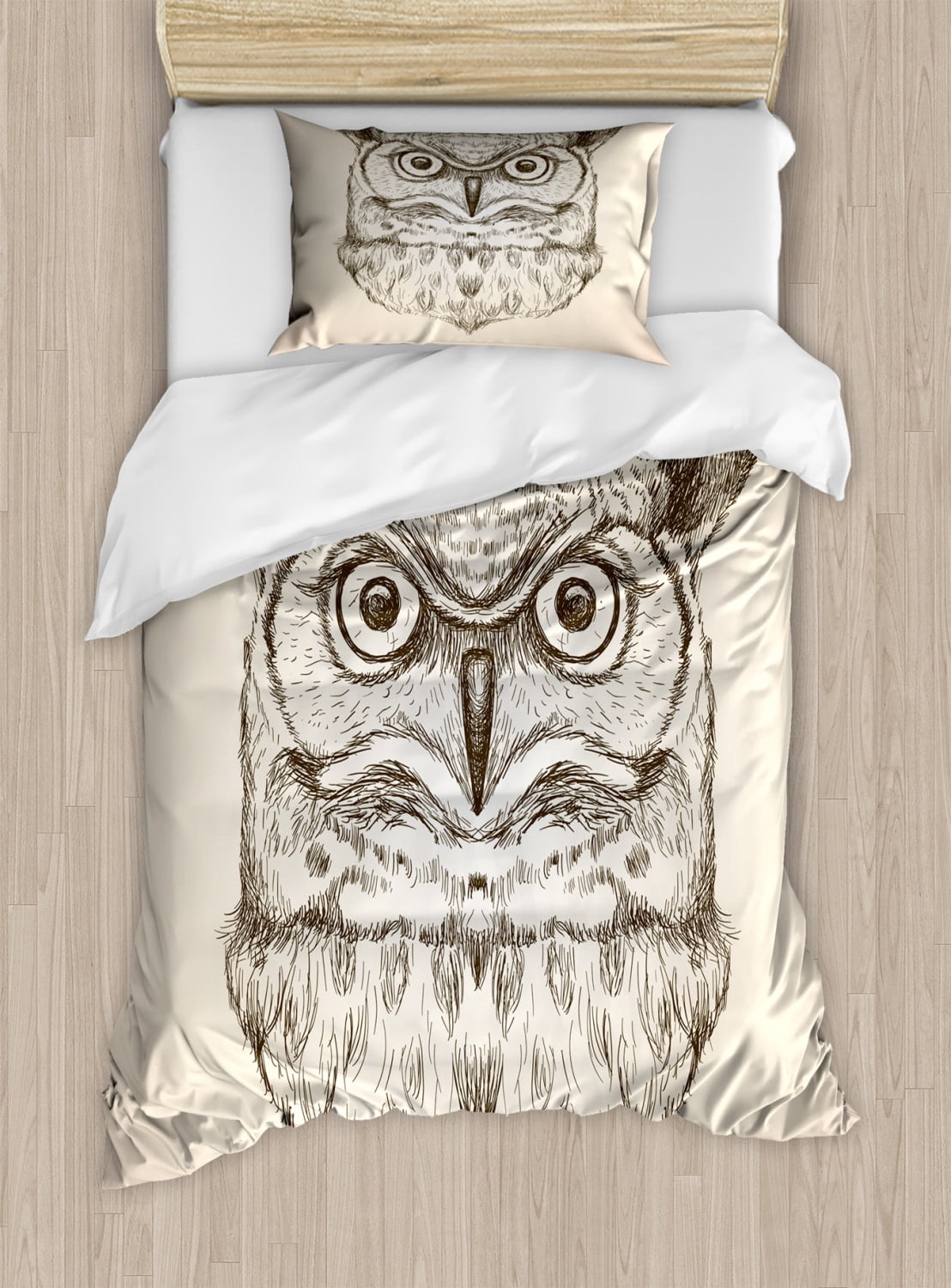 Owl Twin Size Duvet Cover Set, Hand-Drawn Artistic Sketch ...