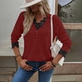 thumbnail image 6 of Long Sleeve Shirts for Women Floral Lace Trim V Neck Button Tunic Tops Solid Casual Basic Dressy T Shirts Blouses, 6 of 7