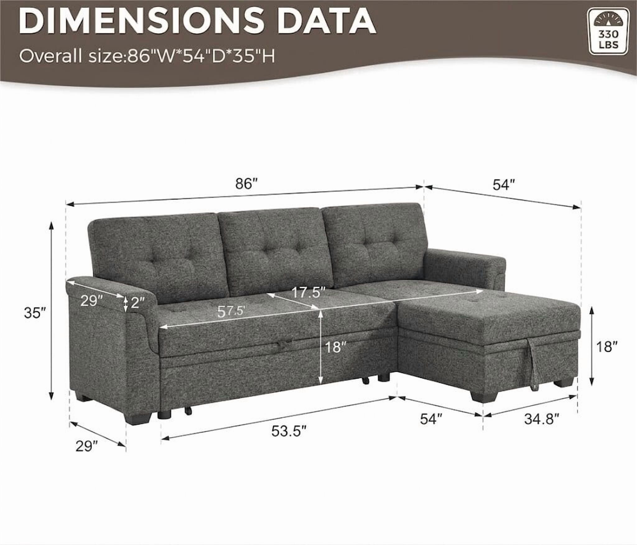 avobird 86'' Upholstered Pull-Out Sofa Bed, Sleeper Sofa with Reversible L/R, Polyester Fabric for Living Room, Gray