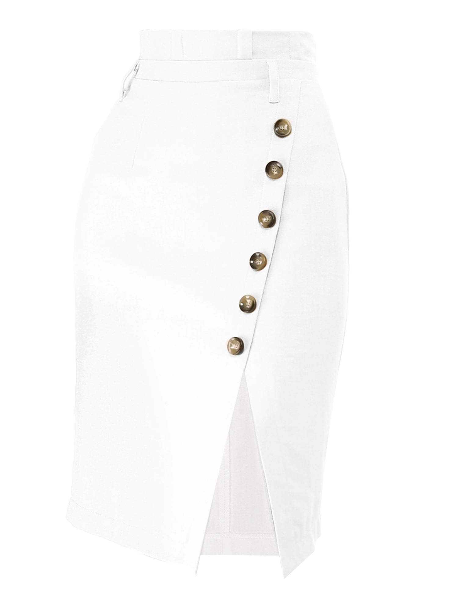 DARING DIVA Women's Asymmetrical Front Split Belted Midi Pencil Skirt L White