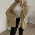 thumbnail image 2 of Women's Cardigans Long Sleeve Chunky Knit Solid Color Loose Coats Casual Open Front Casual Lantern Sweaters (Khaki M), 2 of 6