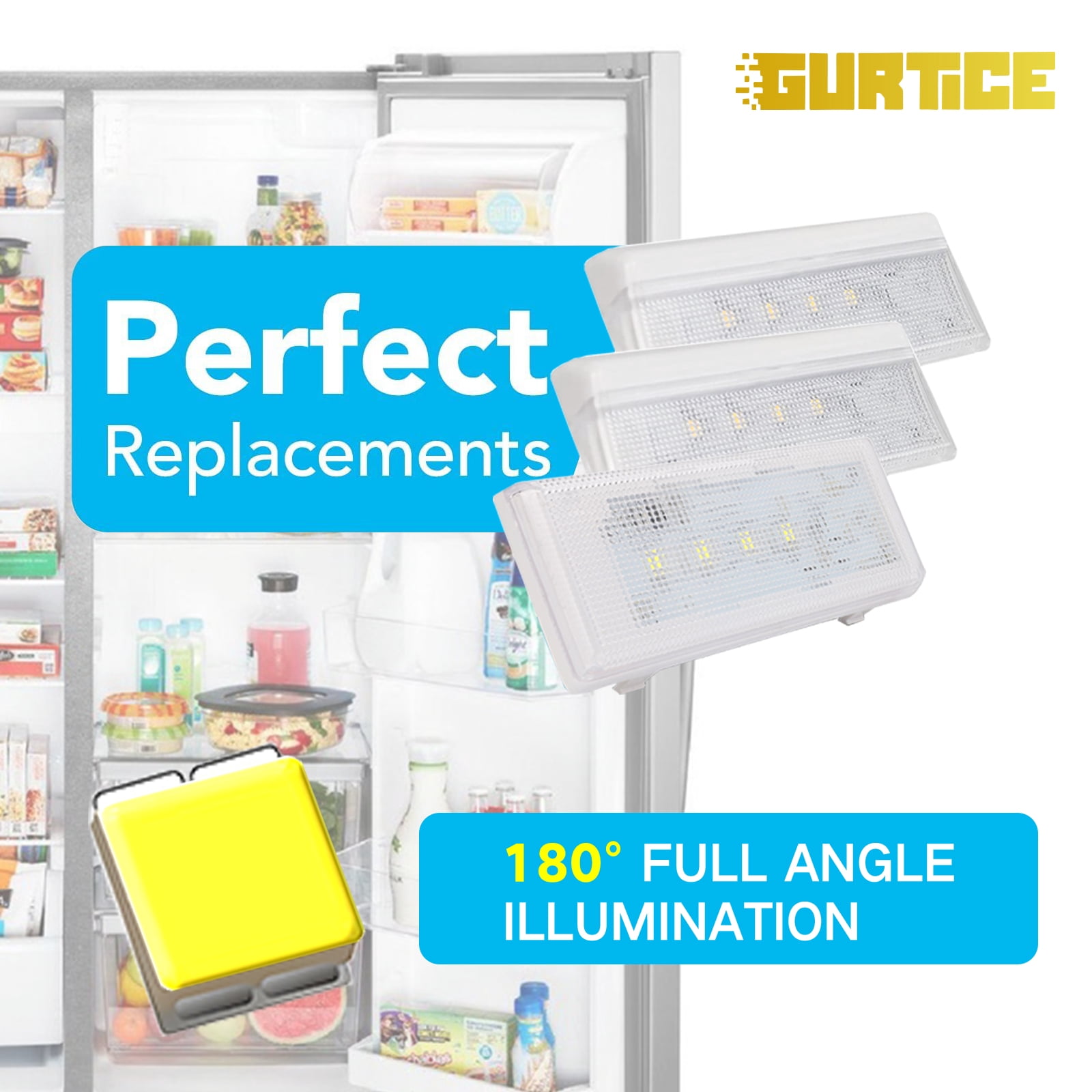 New Upgraded 2pcs W10515057 & 1pc W10515058 LED Light Set with Conical Lens and Frame for Refrigerator Light, Refrigerator, 3PCS in One