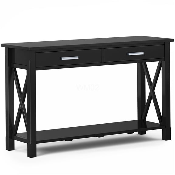 Black Wood Console Sofa Table with Storage Drawers and Bottom Shelf for Living Room
