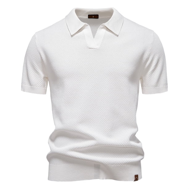 pstuiky Camisas de vestir de manga corta para hombre, Suéter informal de manga corta con cuello vuelto, cómodo y liso para hombre ropa de hombre m
