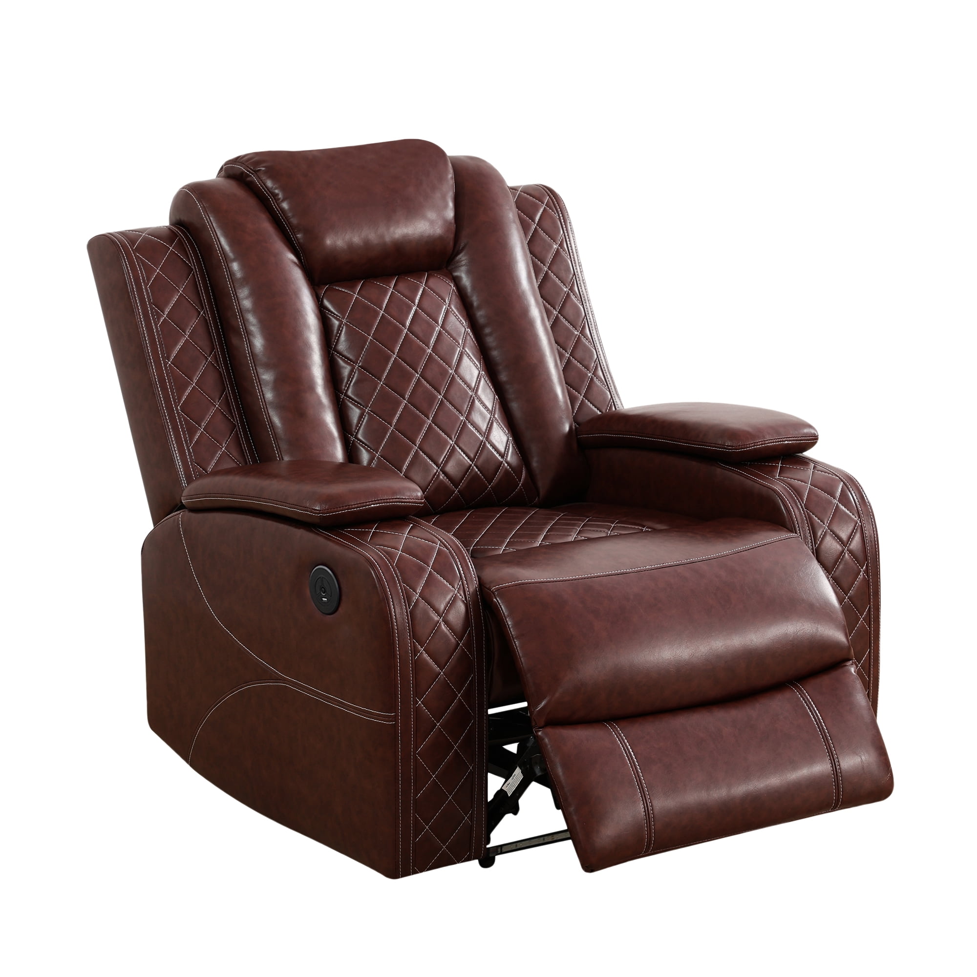 Recliner Chair, Living Room Furniture Power Leather 3 Seater Reclining Sofa with LED Lights/Storage Console/Cup Holders (Brown)