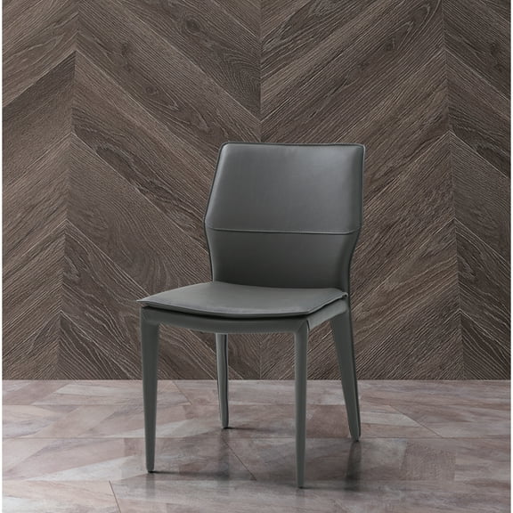 Whiteline Modern Living Miranda Dining Chair Dark Grey Faux Leather, Steel legs fully covered with Dark Grey faux leather., Set of 2