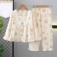 thumbnail image 2 of Odeerbi 2-12 Years Toddler Girls Summer Cotton Pajamas Lace Peter Pan Collar Long Sleeve Tops Pants Set Soft Loungewear Rabbit Print Sleepwear Two-piece Pajama Set Toddler Girls Clothes, 2 of 3