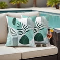 thumbnail image 4 of Boho Geometric Outdoor Waterproof Pillow Covers, Aqua Ethnic Abstract Stripes Leaves Decorative Square Throw Pillowcase Sofa Cushion Sham for Patio/Couch/Chair, 16"x16" 2 Pack, 4 of 8