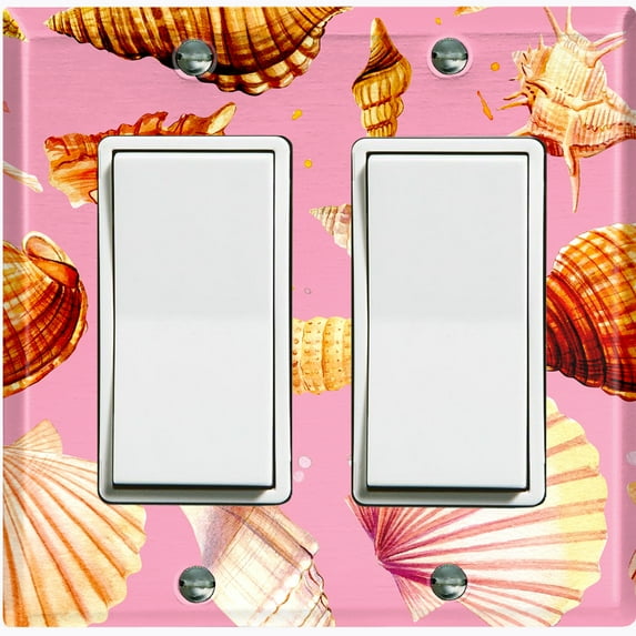 Metal Light Switch Wall Plate Outlet Cover (Colorful Sea Shells Pattern Pink - Double Rocker)