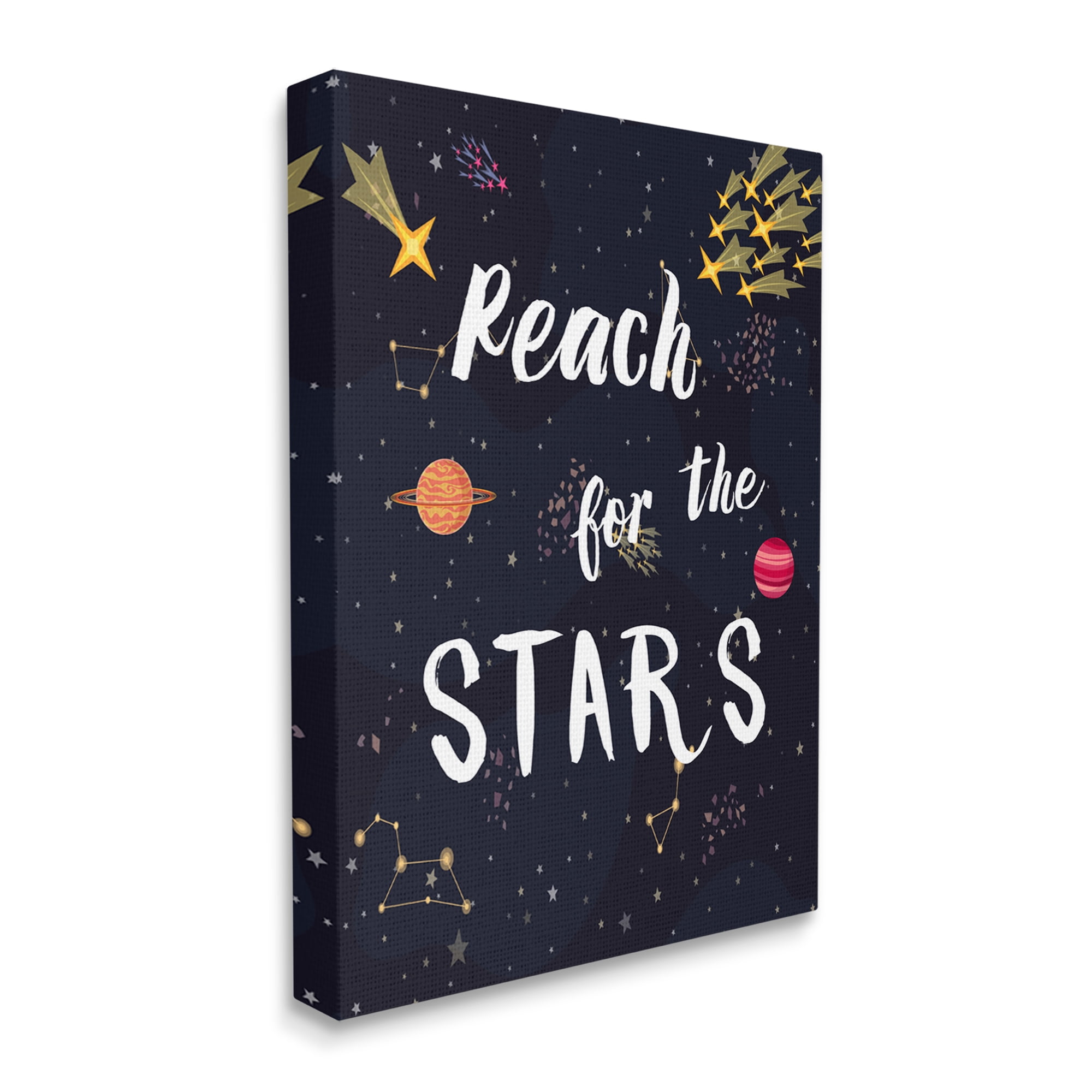Stupell Industries Reach The Stars Motivational Phrase Outer Space Planets,16 x 20, Design by Amanda Murray