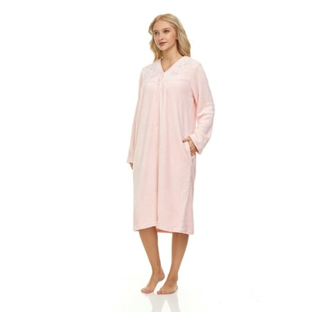 

Lati Fashion Women Long Sleeve Plush Snaps Duster Female Nightgown Pink L