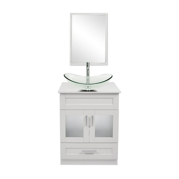ELECWISH 24" Vanity Bathroom Cabinet with Mirror and Vessel Sink Bowl Faucet Combo Set