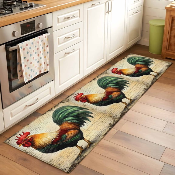 2'x6' Rug Runners for Hallways Kitchen, Vintage Rooster Non Slip Entryway Beside Floor Carpet Runner, Retro Farmhouse Country Animal Washable Laundry Room Bedroom Throw Rugs Mat for Family Pet