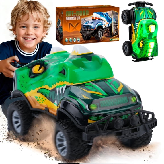 PayUSD Remote Control Car, RC Cars Toys for Kids Ages Lighted Monster Truck Dinosaur Toy RC Cars 4-12 Year Old Boys Birthday Gift for Christmas 8km/h 27Mhz 1:20 Green