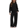 thumbnail image 3 of Sakuulaan Girls 2‑Piece Fleece Tracksuit Set, Full‑Zip Hooded Jacket & Relaxed Pants, Warm Polyester Casual Outfit for Kids 5‑14 Years, 3 of 8