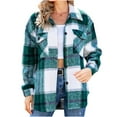 thumbnail image 3 of Jinhomg Fuzzy Flannel Jacket for Women Warm Comfy Long Sleeve Lapel Collar Shirt Jackets Winter Casual Button Down Plaid Coats with Pocket Limited Time Deal Green XXL, 3 of 8